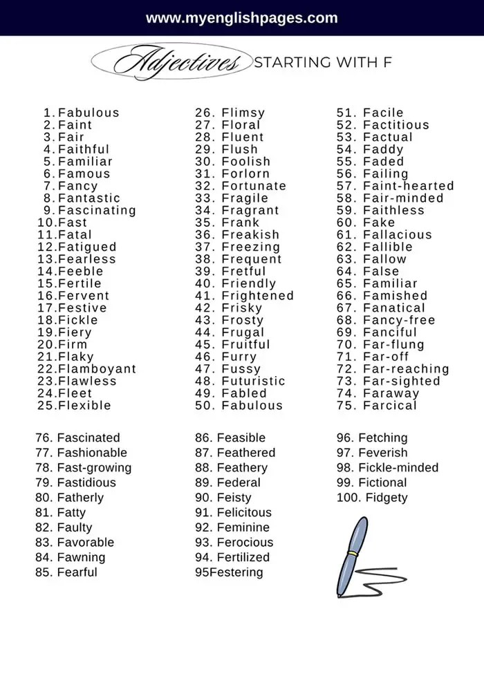Adjective Words That Start With F