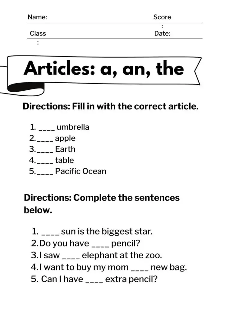 Lesson plan on Articles
