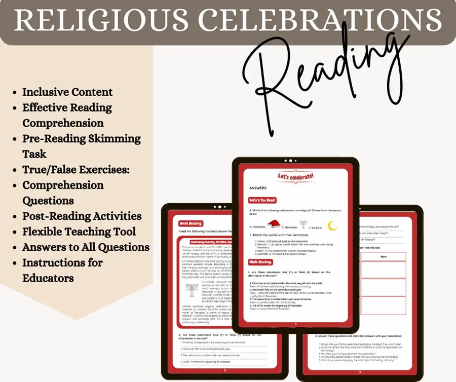 Religious Celebrations Worksheet