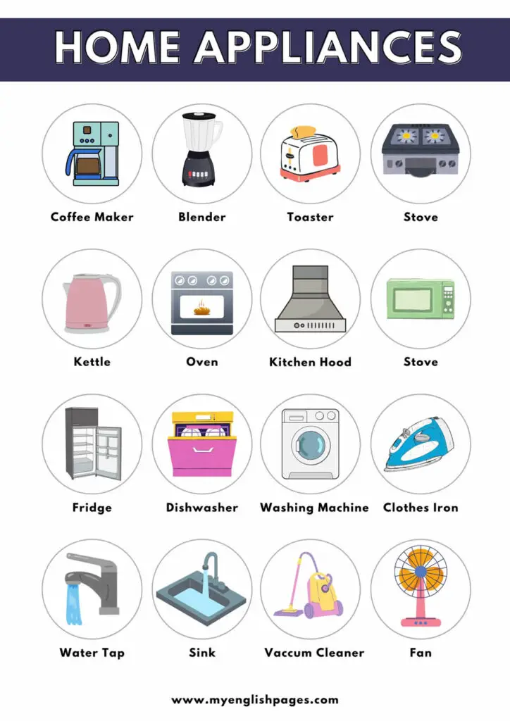 List of Household Appliance Vocabulary