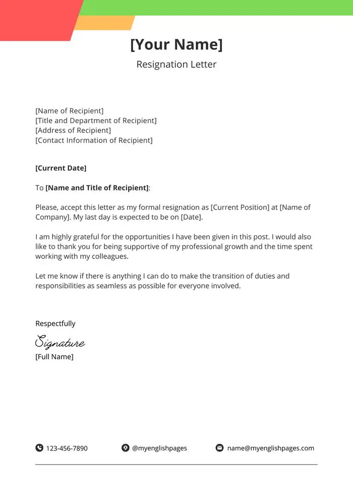 Resignation Letter Sample